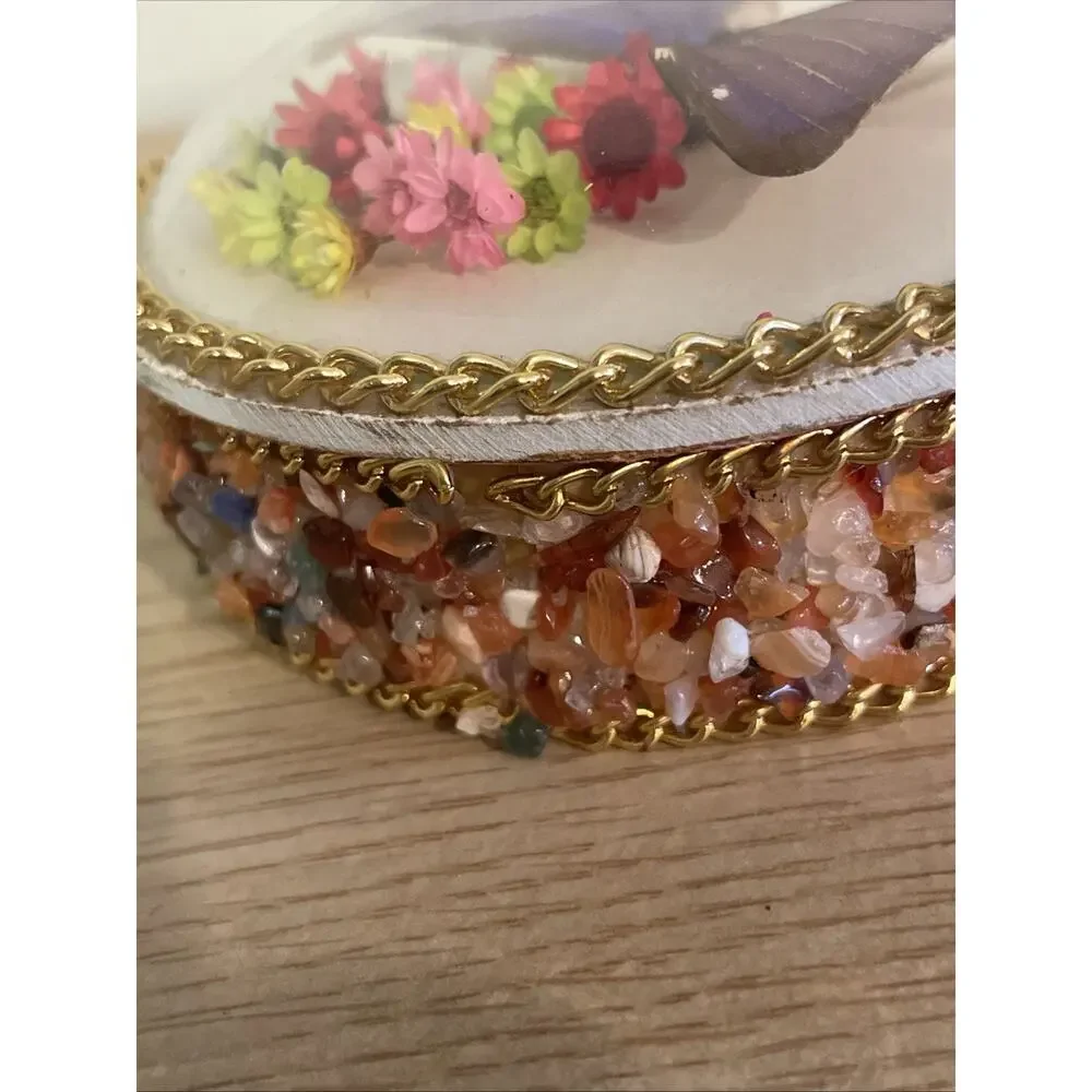 VTG 4.25” Real Morpho Butterfly & Flowers Brazil Souvenir Jewelry Trinket Box